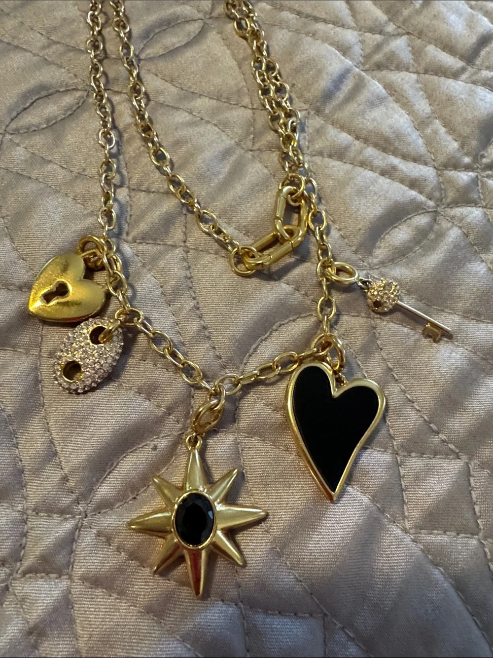J. Crew Gold Chain Necklace with Black Heart and Star Charms